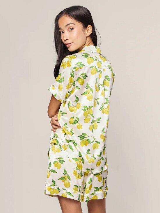 Petite Plume Silk Classic Short Set in Amalfi Lemons - Picture 2 of 8